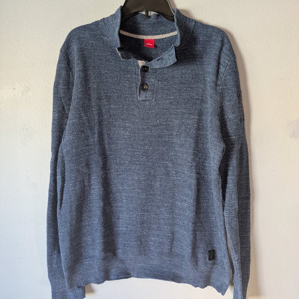 S. Oliver Men Blue Large Cotton Stand-up Collar Sweater